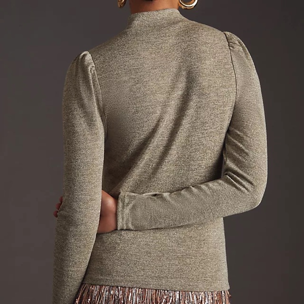 Dolan Metallic Puff Shoulder Mock Neck Top - Picture 2 of 5